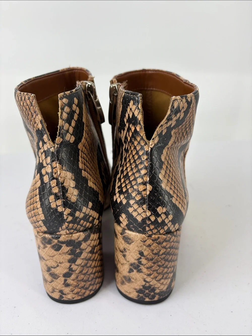 🫐 Franco Sarto Trudy Snake-Print Ankle Boots - Tan/Black vegan